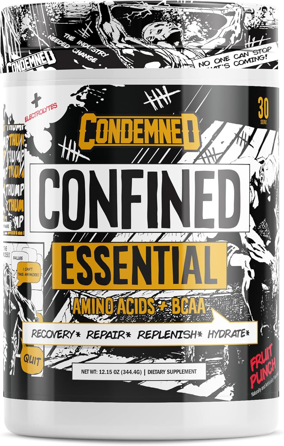 Condemned Labz Confined Eaa + Bcaa | Intra Or Post Workout Muscle Recovery & Hydration | Full Spectrum Amino Acids + Electrolytes | 30 Servings (Fruit Punch)