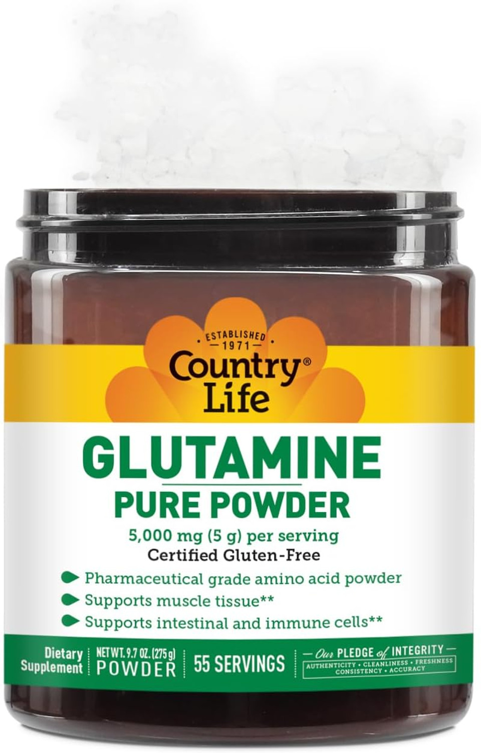 Country Life Glutamine Pure Powder - 5000Mg L-Glutamine - Muscle Tissue, Gut Health, Immune Support - Gluten-Free Certified - Ideal Pre/Post Workout Amino Acid Supplement, 55 Servings, 9.7Oz