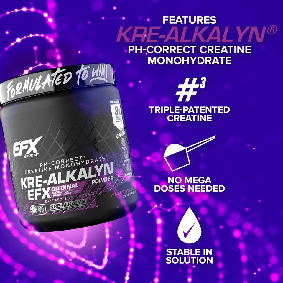 Efx Sports Kre-Alkalyn Efx Powder | Ph Correct Creatine Monohydrate Powder Supplement | Strength, Muscle Growth & Performance | 116 Servings (Watermelon Gummy)