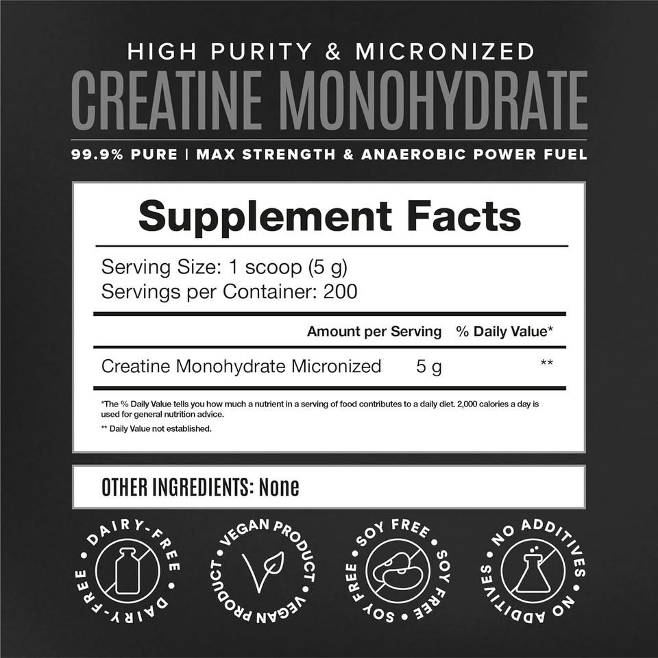 Micronized Creatine Monohydrate Capsules For Muscle Growth & Recovery, Pre & Post Workout, Vegan Creatine, Caffeine Free, Gluten Free, Sugar Free | 50 Servings | 250 Capsules