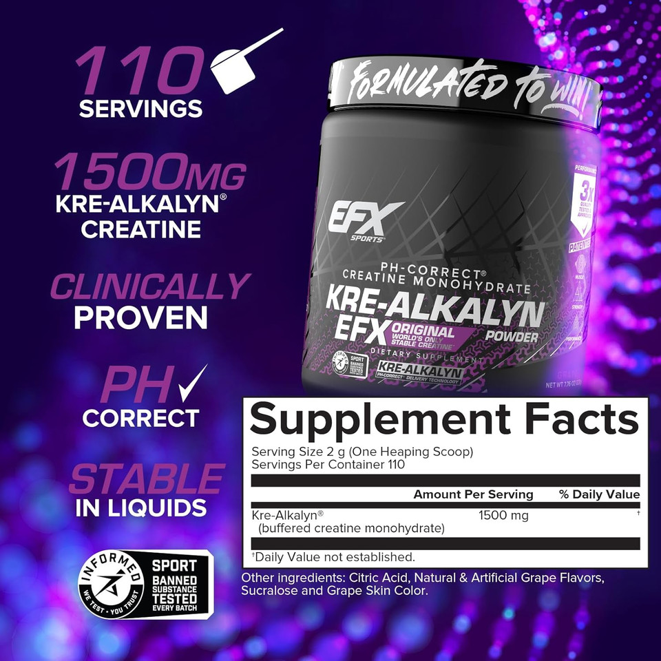 Efx Sports Kre-Alkalyn Efx Powder | Ph Correct Creatine Monohydrate Powder Supplement | Strength, Muscle Growth & Performance | 55 Servings (Mango)