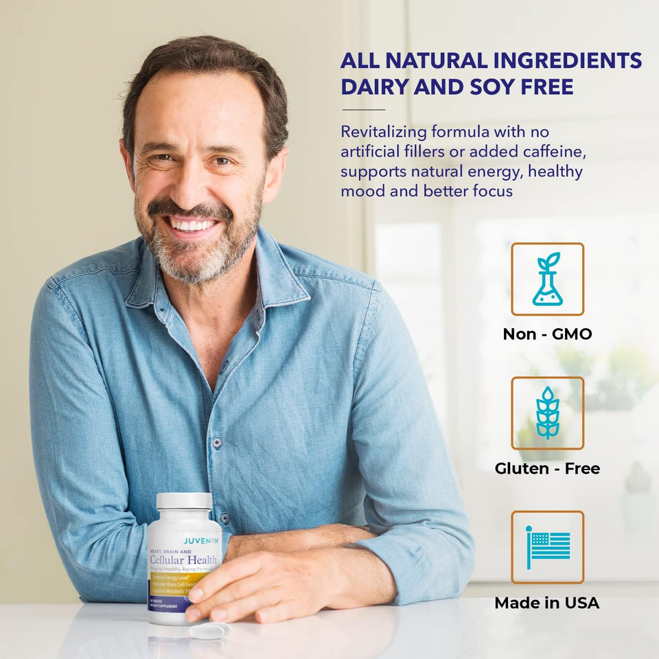 Juvenon Cellular Health | Heart, Brain Supplement With Acetyl L-Carnitine And Biotin - Supports Nad+ Function, Energy Production, Mood, Revitalized Metabolism, Mental Focus & Clarity (90 Capsules)