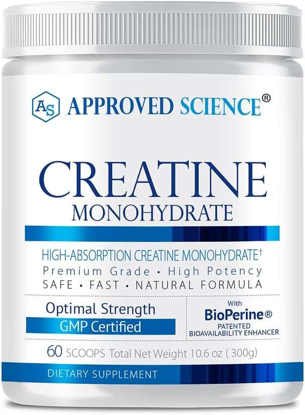 Approved Science Creatine Monohydrate Powder With Bioperine - Supports Lean Muscle Growth And Recovery - 180 Servings - 5G Per Serving - Unflavored - Non-Gmo, Vegan