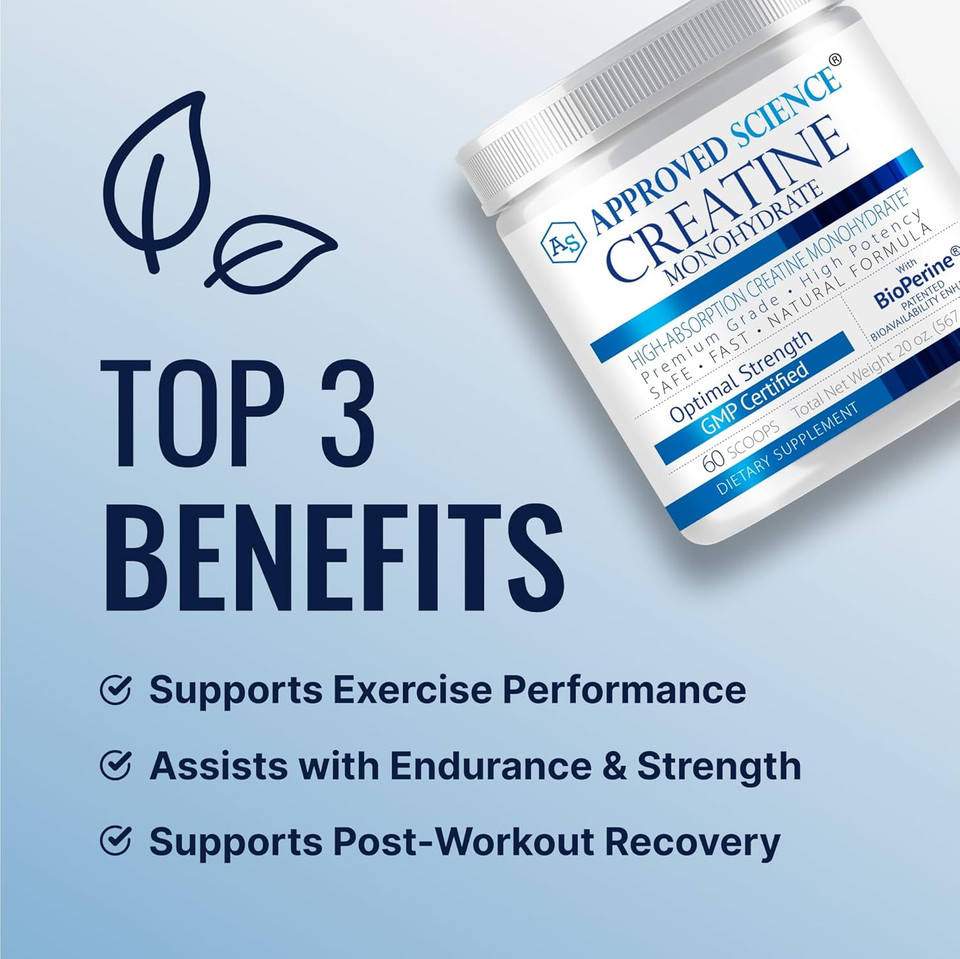 Approved Science Creatine Monohydrate Powder With Bioperine - Supports Lean Muscle Growth And Recovery - 180 Servings - 5G Per Serving - Unflavored - Non-Gmo, Vegan