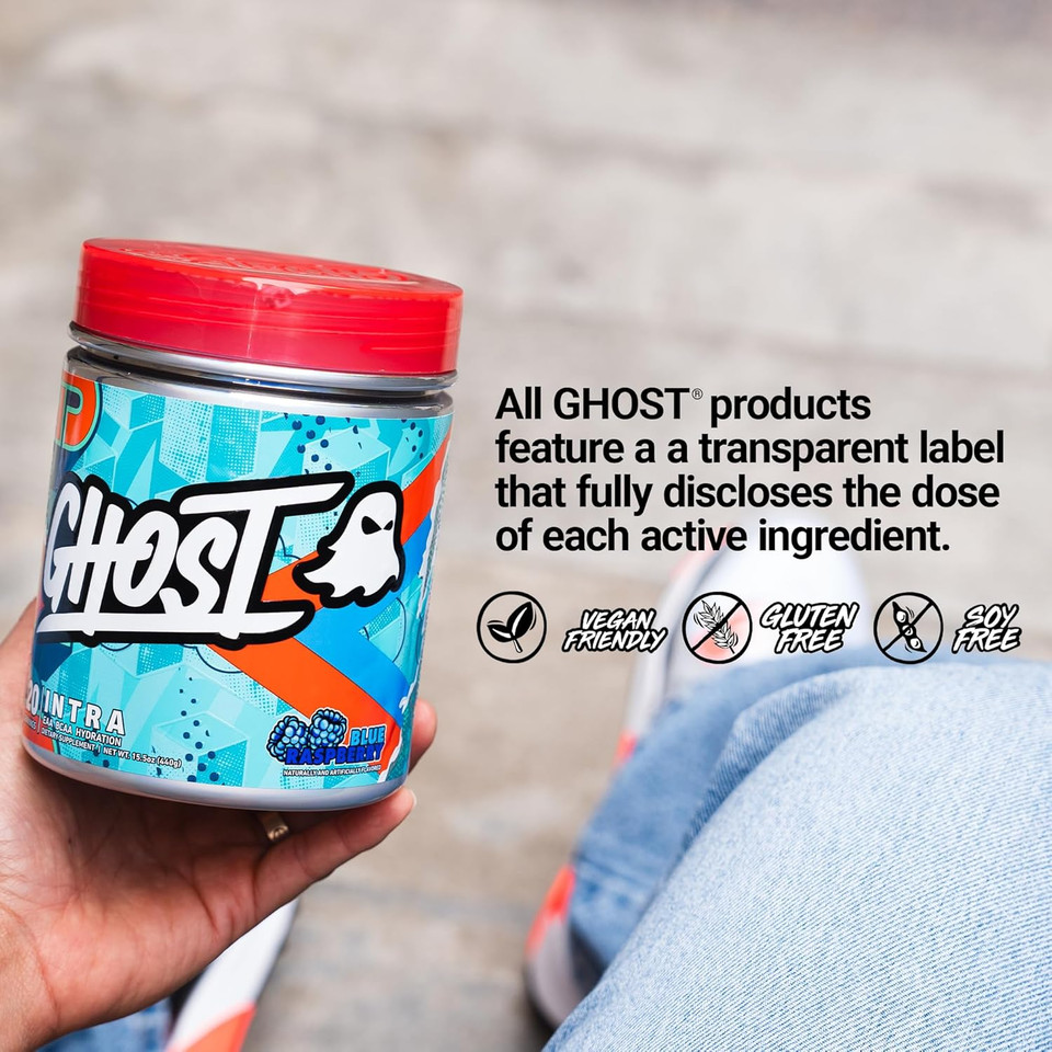Ghost Intra Workout Powder, Blue Raspberry - Bcaas, & Eaas, Nootropics & Hydration - Essential & Branch Chain Amino Acids, Supports Muscle Recovery & Focus - Pre, Intra & Post Workout Powders
