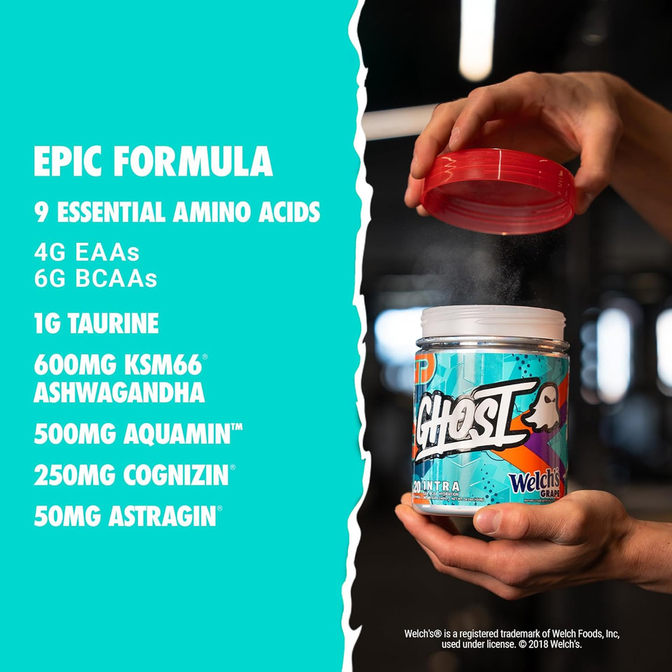 Ghost Intra Workout Powder, Orange Squeeze - Bcaas, & Eaas, Nootropics & Hydration - Essential & Branch Chain Amino Acids Supports Muscle Recovery & Focus - Pre, Intra & Post Workout Powders