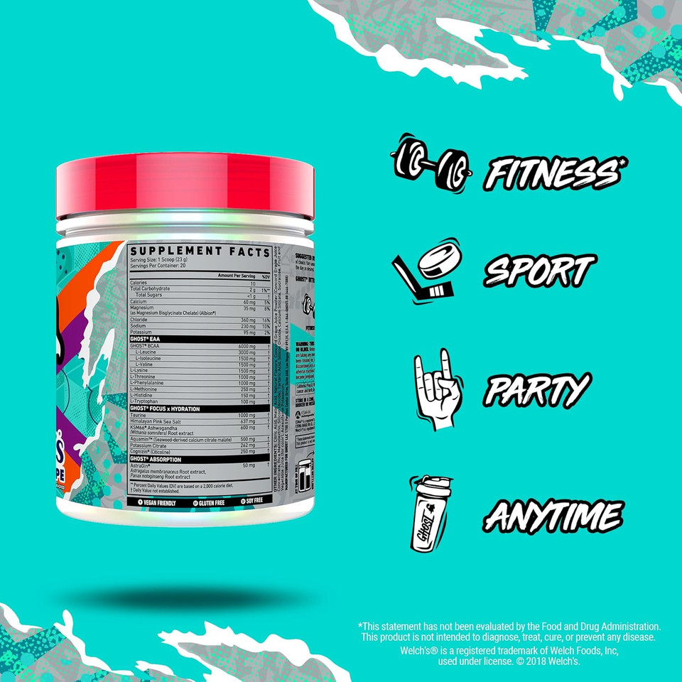 Ghost Intra Workout Powder, Orange Squeeze - Bcaas, & Eaas, Nootropics & Hydration - Essential & Branch Chain Amino Acids Supports Muscle Recovery & Focus - Pre, Intra & Post Workout Powders