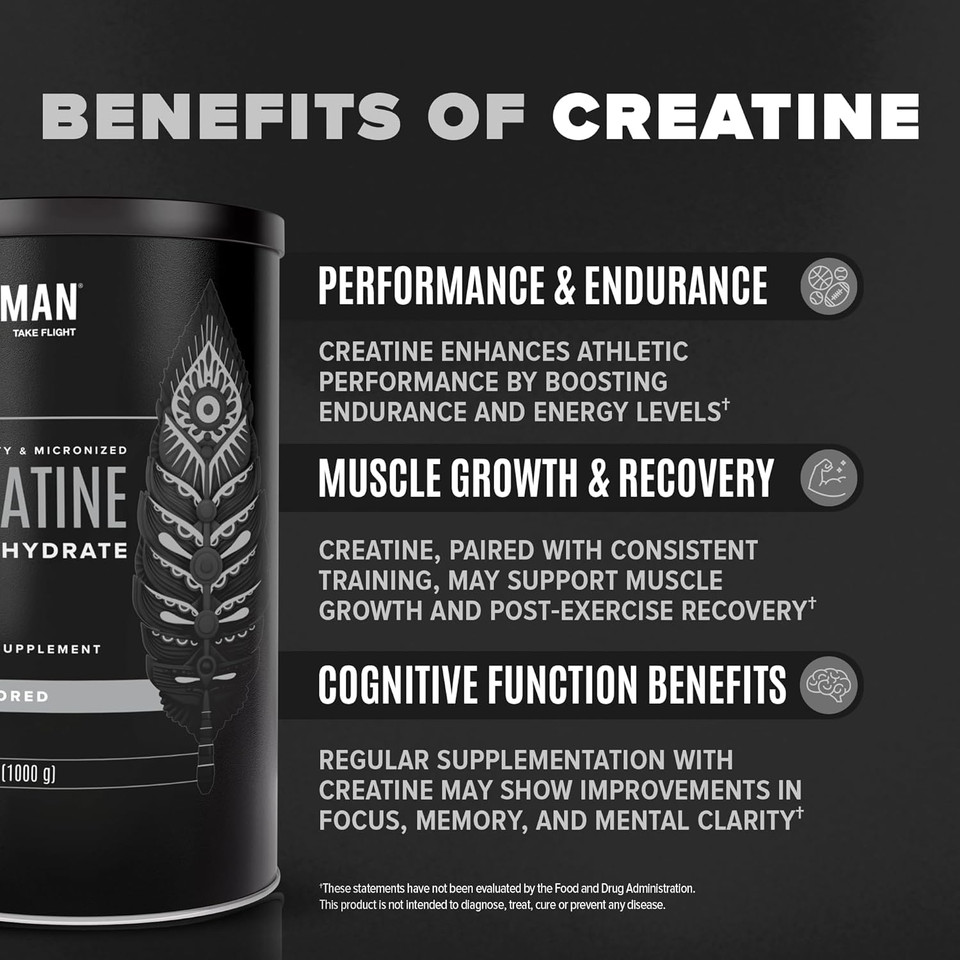 Micronized Creatine Monohydrate Powder, Unflavored, High-Purity, Organic, Muscle Recovery, Caffeine Free Pre Workout, Post Workout, Gluten Free, Sugar Free
