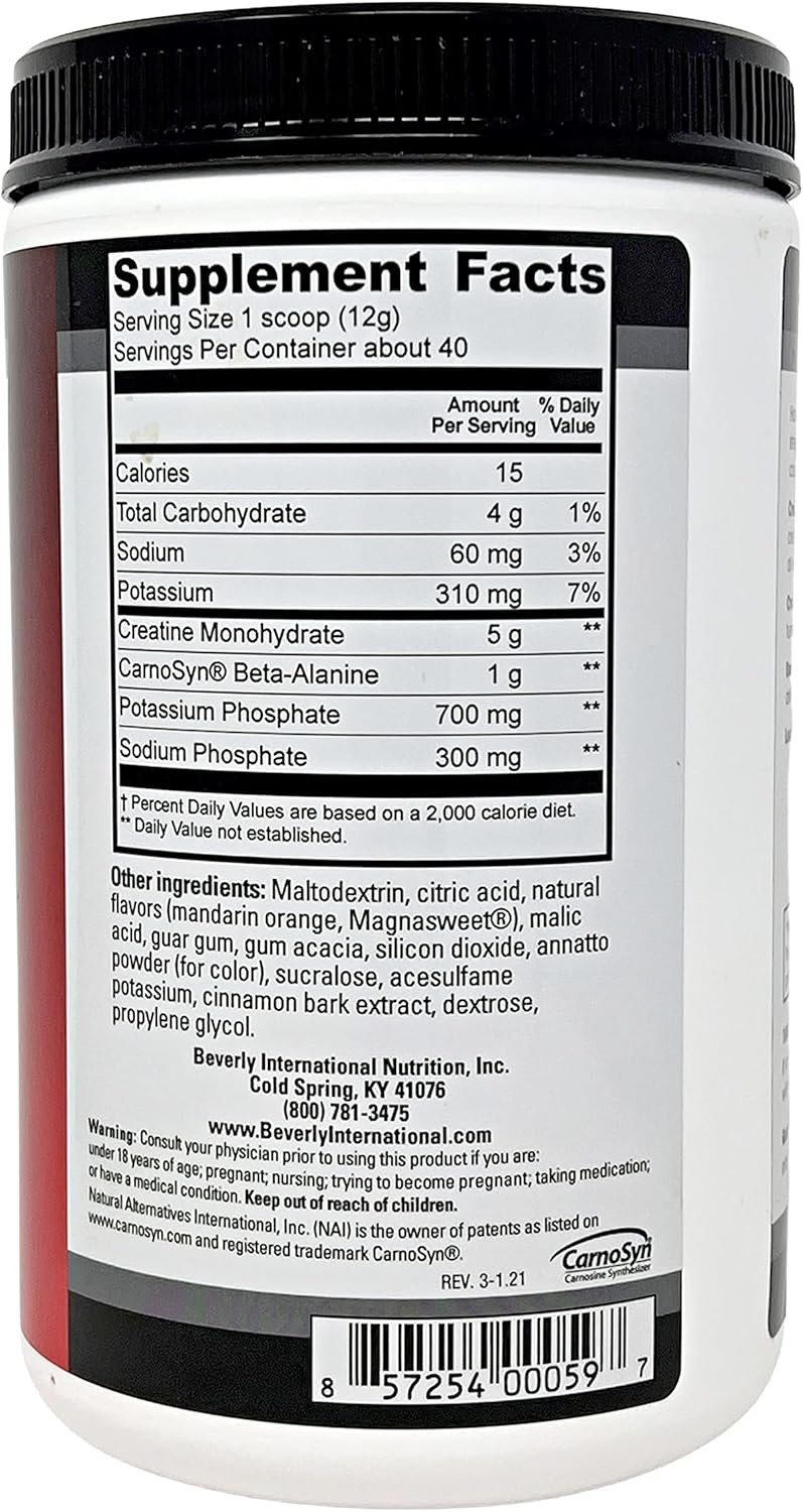 Beverly International Creatine Select With Phosphates, 40 Servings. A Fail-Proof Creatine Monohydrate Formula. Boost Muscle Size, Strength, Endurance And Recovery. For Men And Women. Tastes Like Tang