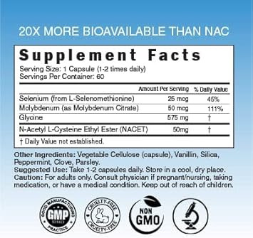 Neuro Nac Supplement N-Acetyl Cysteine Ethyl Ester - 20X More Bioavailable Than Nac 600 Mg - Boost Glutathione 10X More Than Liposomal Glutathione - N Acetyl Cysteine Ethyl Ester - Nacet (60 Capsules)
