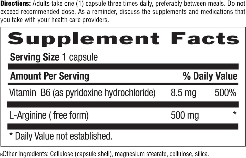 Country Life L-Arginine Caps With Vitamin B-6, 500Mg, 100 Vegan Capsules, Certified Gluten Free, Certified Vegan