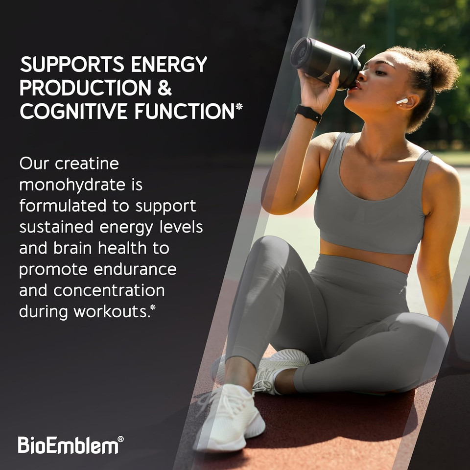 Bioemblem Creatine Monohydrate Powder  Micronized, Unflavored, 5000Mg Per Serving(5G)  Supports Muscle Strength, Workout Recovery & Performance Creatine Supplement Vegan, Non-Gmo, 60 Servings