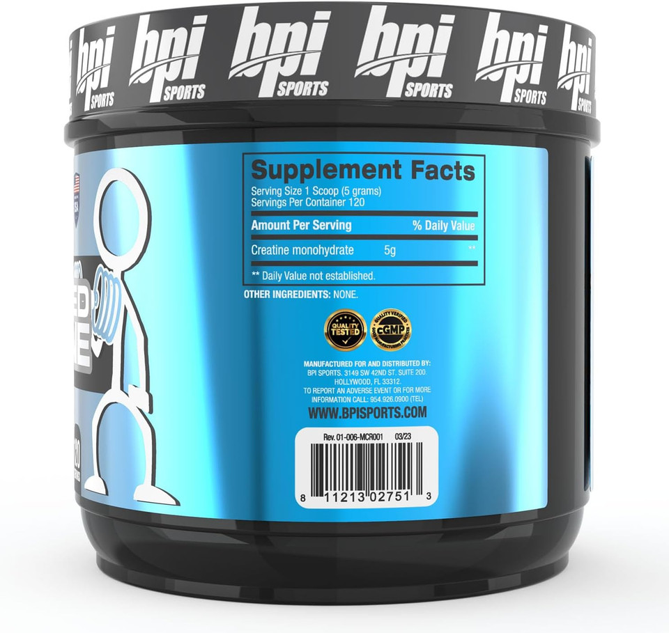 Bpi Sports Micronized Creatine - Increase Strength - Reduce Fatigue - Lean Muscle Building - 100% Pure Creatine - Better Absorption - Supports Muscle Growth - Unflavored - 60 Servings - 10.58 Ounce