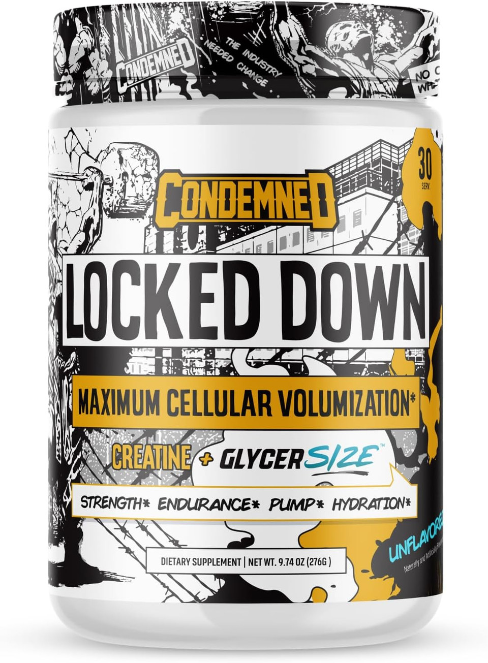 Condemned Labz Locked Down | Creatine Performance Complex | Creatine Monohydrate, Glycerol, Taurine | Enhanced Hydration, Energy & Stamina | 30 Servings (Unflavored)