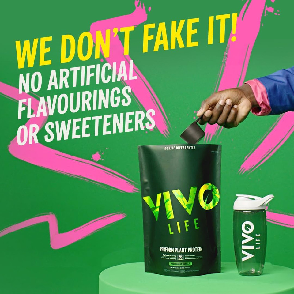 Vivo Life Perform Plant Protein Powder - Vegan Banana & Cinnamon, 26 Servings - 988G (34.85Oz) - Pea & Hemp Protein Blend With Bcaa
