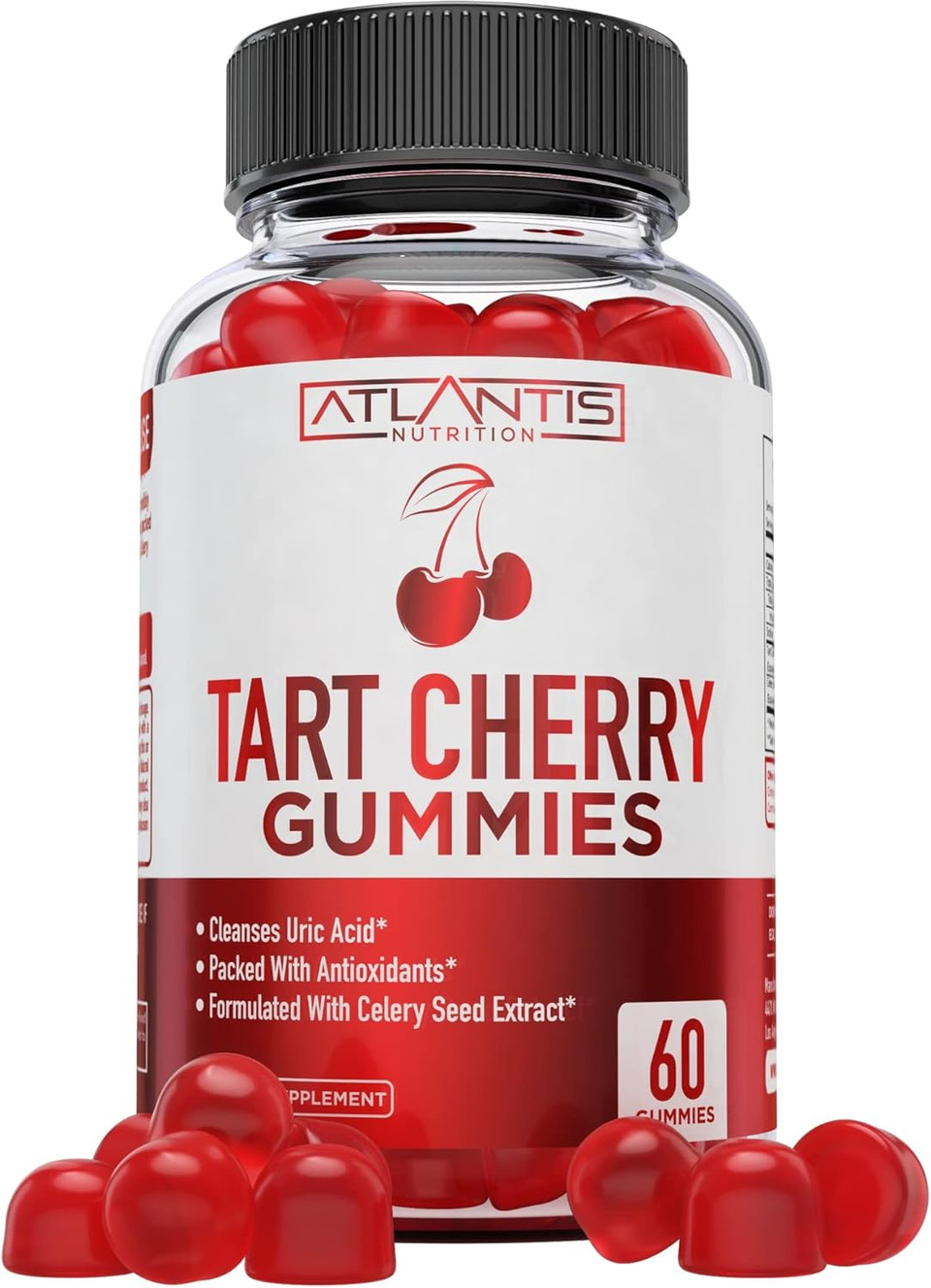 Atlantis Nutrition Tart Cherry Gummies With Celery Seed Extract - Advanced Uric Acid Cleanse For Immediate Gout Relief, Joint Relief & Recovery | Powerful Antioxidant With Joint Support - 60 Gummies
