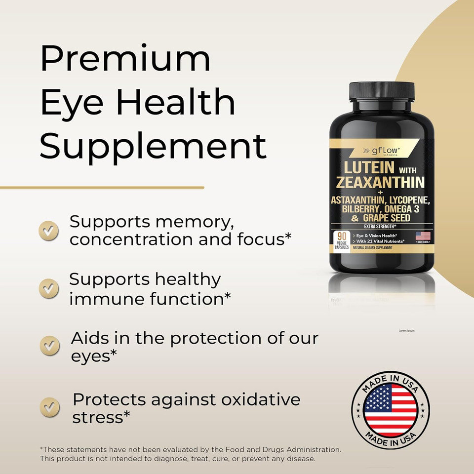 Lutein And Zeaxanthin Supplements - Advanced Eye Support & Health Vision Formula - Astaxanthin, Omega 3, Resveratrol, Bilberry, Lycopene, Quercetin, Ginkgo Biloba, Vitamin D, Usa Made