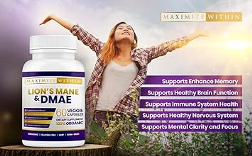 Maximum Slim Lion'S Mane & Dmae Capsules: Enhance Memory, Boost Mental Clarity, And Sharpen Focus - 60 Capsules For Maximum Cognitive Support