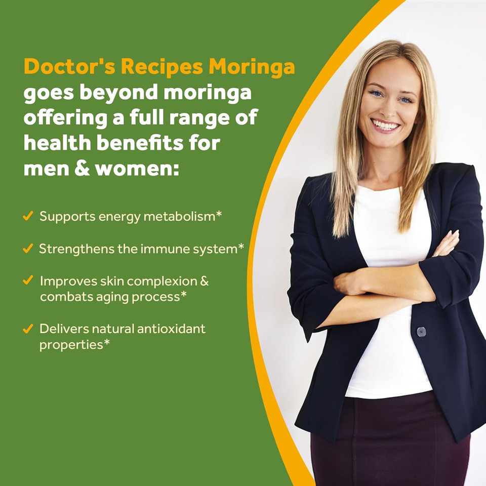 Doctor'S Recipes Moringa 11,000 Mg Strength, Complete Green Superfood, Natural Antioxidant Support, Non-Gmo, 90 Vegan Caps, No Caffeine Soy Gluten