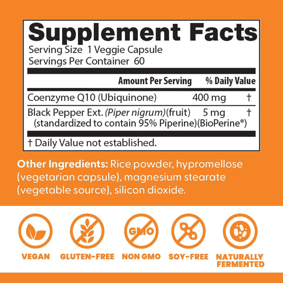 Doctors Best High Absorption Coq10, Heart & Energy Support, Usp Verified, Naturally Fermented Coq10, Non-Gmo, Gluten Free, Soy Free, Vegan 60 Veggie Caps