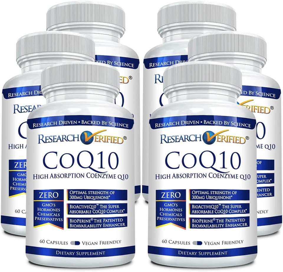 Research Verified Coq10-100% Pure Extra Strength 300Mg Coq10  Improved Absorption And Bioavailability With Bioperine - Boost Antioxidant Levels, Improve Cardiovascular Health, 60 Vegan Capsules