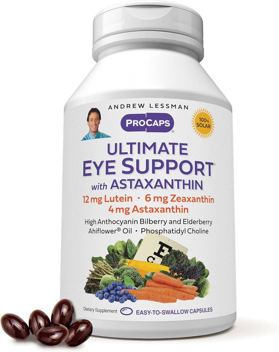 Andrew Lessman Ultimate Eye Support With Astaxanthin 30 Softgels - 12Mg Lutein, 6Mg Zeaxanthin, 4Mg Astaxanthin, Bilberry. Key Nutrients To Support Eye Health, Promote Healthy Vision. No Additives