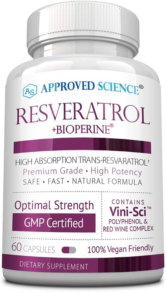 Approved Science® Resveratrol - 1000 Mg Of Trans Resveratrol - 250 Mg Of Polyphenol - 98% Purity Level - Includes Bioperine® - 60 Vegan Friendly Capsules - 1 Bottle