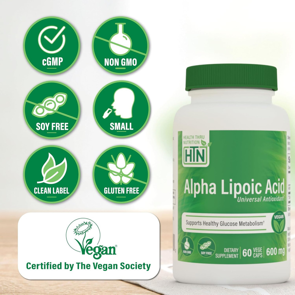 Health Thru Nutrition Alpha Lipoic Acid 600Mg 60 Servings | Certified Vegan | Universal Antioxidant | Non-Gmo, 3Rd Party Tested, Hypoallergenic, Gluten Free, Soy Free Ala Capsules
