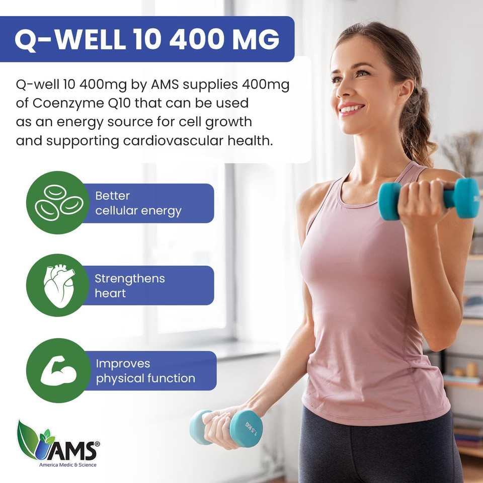 America Medic & Science Q-Well-10 (30 Pieces) | Coq10 400Mg Softgels | Nutritional Supplement With Coenzyme Q10 And Vitamin E | High Absorption Antioxidant For Enhanced Wellness And Heart Health