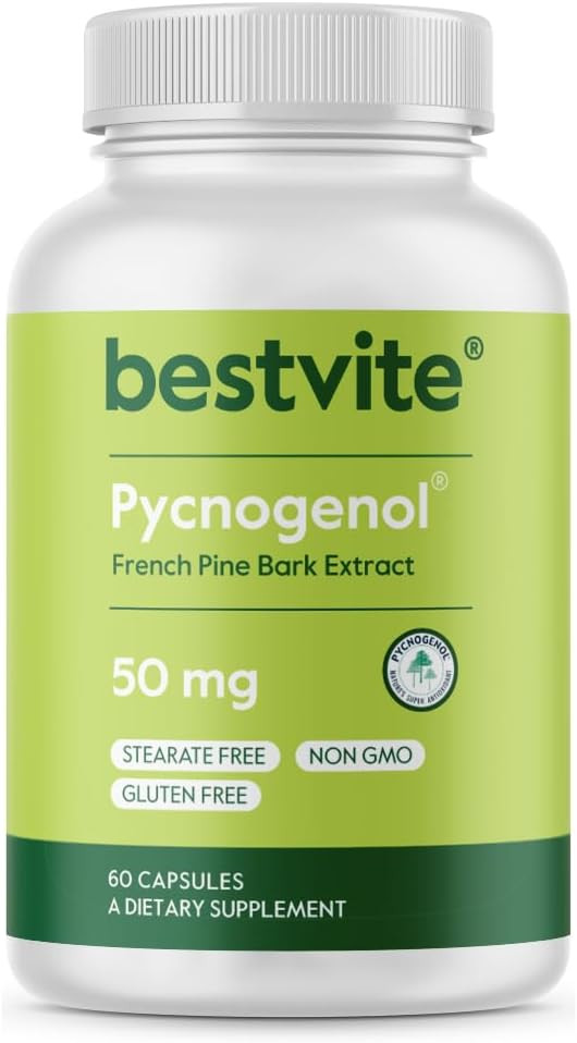 Bestvite Pycnogenol 100Mg (120 Capsules) (60X2) - French Maritime Pine Bark Extract - No Stearates - Gluten Free - Non Gmo