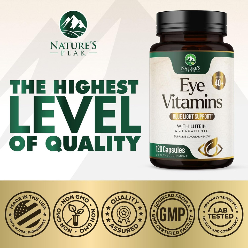 Eye Vitamins & Mineral Supplement - Contains Zinc, Copper, Lutein, & Zeaxanthin, Supports Dry Eye Strain, Vision Health For Adults, Non-Gmo, Vegan Eye Care Pills & Minerals Supplements - 60 Capsules