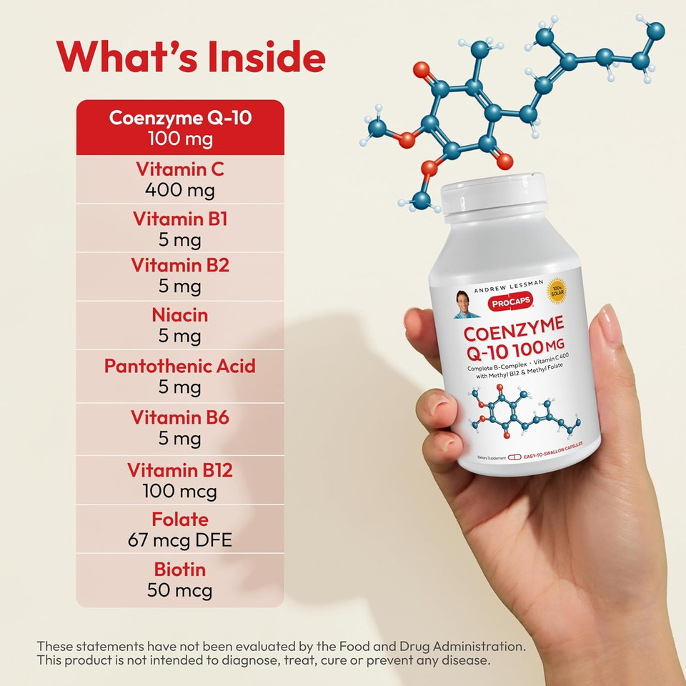 Andrew Lessman Coenzyme Q-10 100 Mg 30 Capsules - Essential For Energy Production And Optimum Key Organ Function, Anti-Oxidant Support, Depleted By Aging, Plus B-Complex. Easy To Swallow Capsules