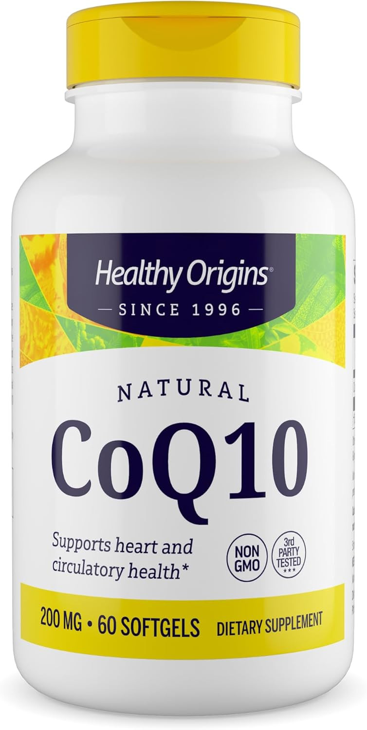 Healthy Origins® Coq10 200 Mg  Natural Trans-Isomer Ubiquinone  Yeast Fermented, Supports Heart Health & Cellular Energy  Non-Gmo 60 Softgels