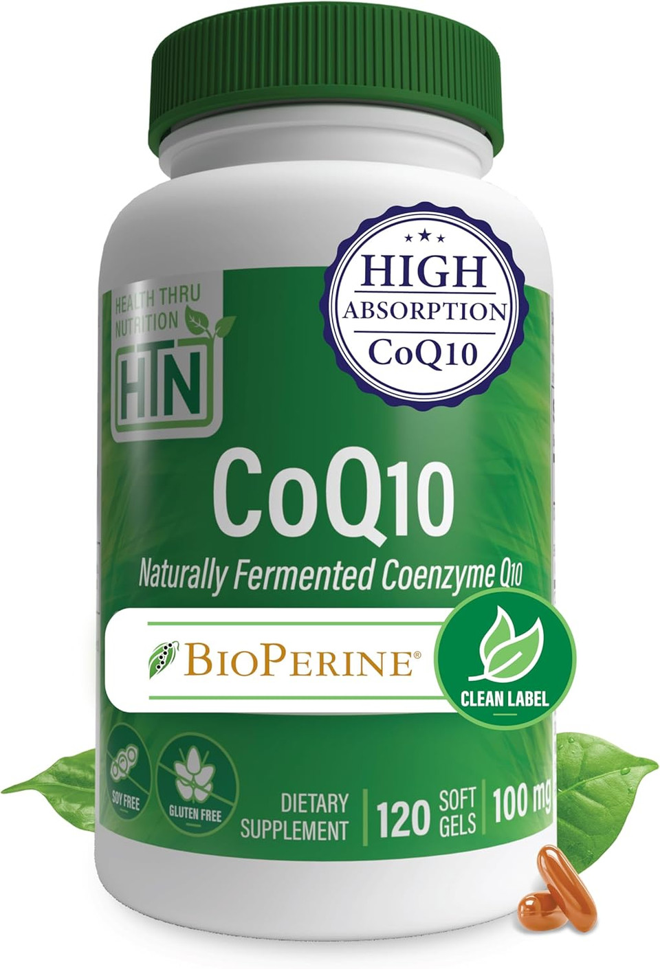 Health Thru Nutrition Coq-10 100Mg With Bioperine 360 Softgels | High Absorption Naturally Fermented Usp Grade Coenzyme Q10 Supplement | 3Rd Party Tested | Heart Health And Energy Support