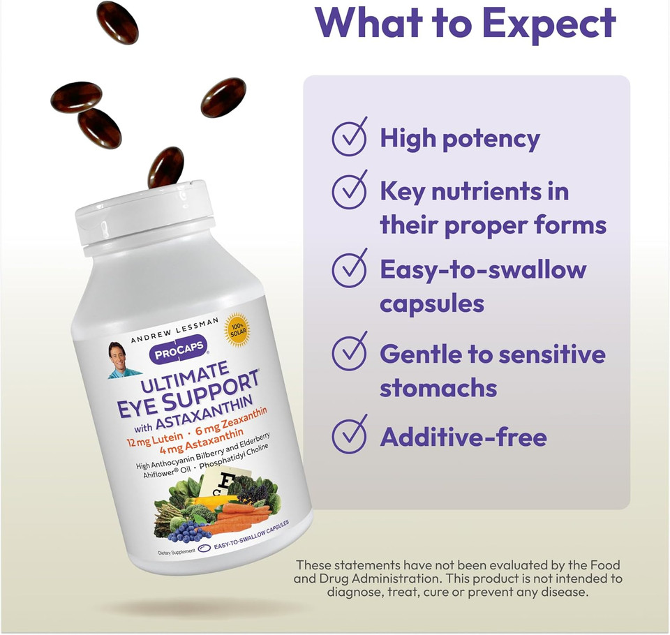 Andrew Lessman Ultimate Eye Support 180 Softgels - 12Mg Lutein, 6Mg Zeaxanthin, Bilberry, Key Nutrients To Support Eye Health And Promote Healthy Vision. No Additives. Easy To Swallow Softgels