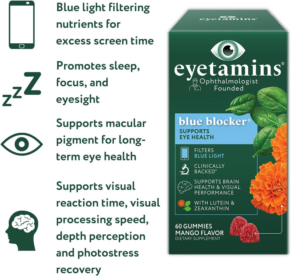Blue Blocker® Eye Health - 60 Lutein Gummies - Ophthalmologist-Developed - Support Vision, Filter Blue Light & Help Eye Strain - Promotes Sleep, Focus Eyesight  Vegan & Non-Gmo Formula