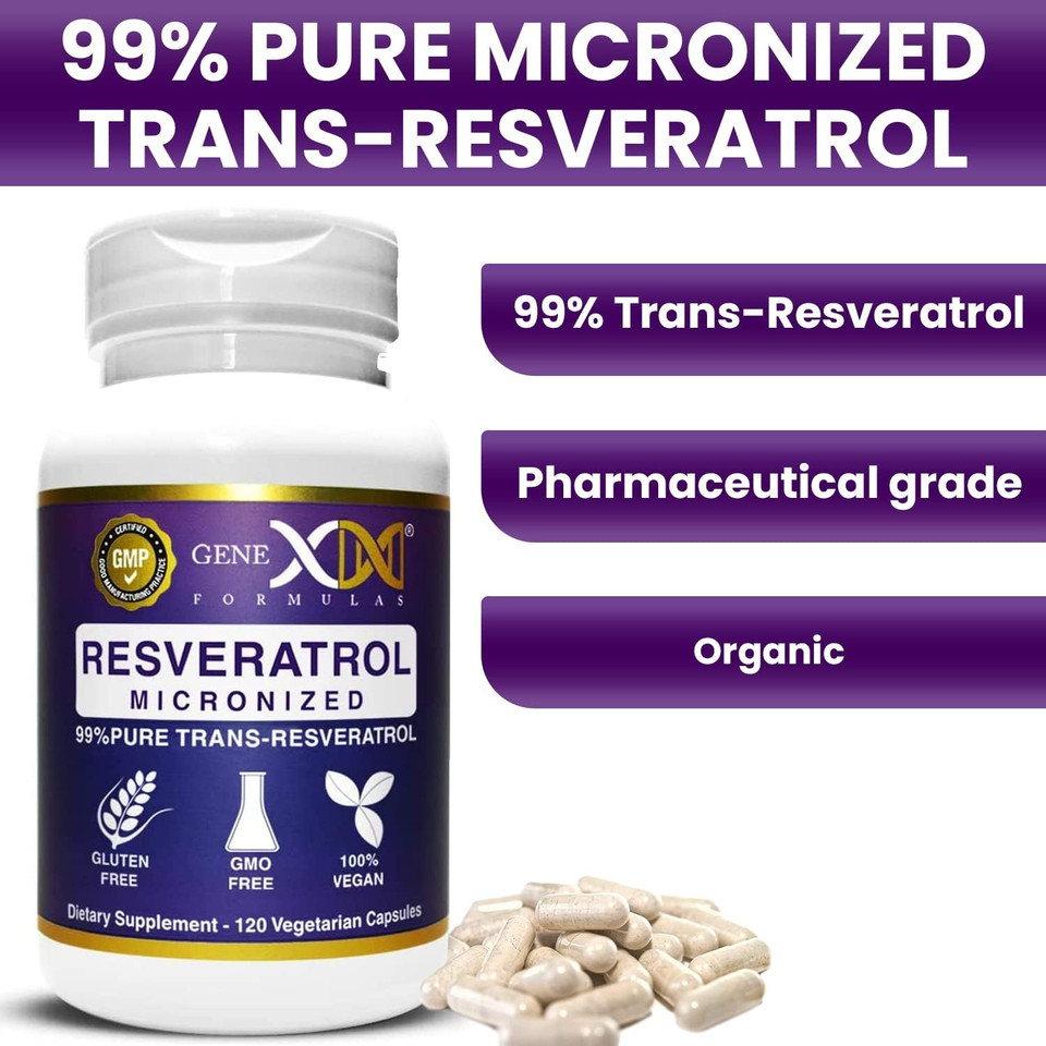 Genex Formulas 99% Micronized Trans-Resveratrol With Bioperine For Absorption 1000Mg | Pure Organic Pharmaceutical Grade Trans-Resveratrol Capsules For Healthy Aging, 120 Capsules (3)