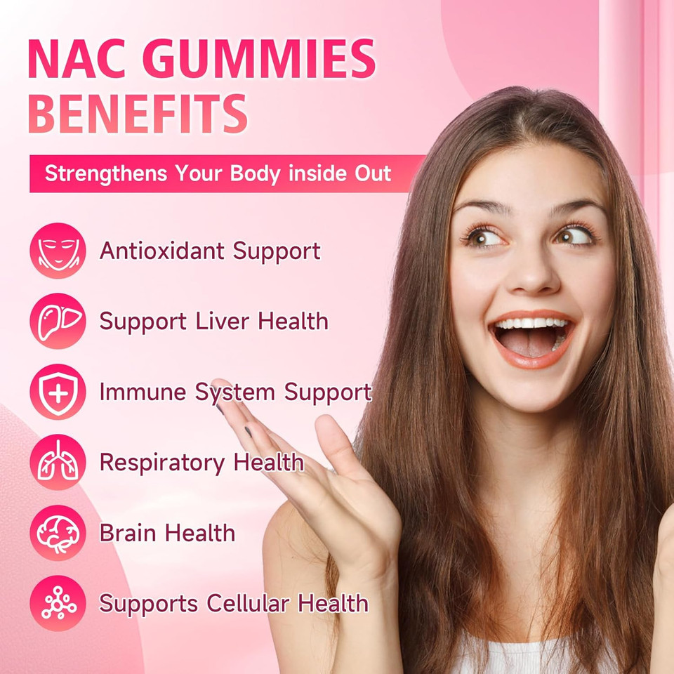 Nac Gummies For Kids & Adults, 1000Mg N Acetyl Cysteine Supplement Nac Chewable For Antioxidants & Immune Support, Liver Health, Raspberry Flavor, 60 Count