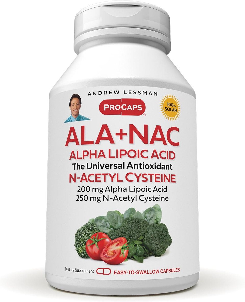 Andrew Lessman Ala + Nac Alpha Lipoic Acid With N-Acetyl-Cysteine 180 Capsules - Ultra-High Potency, Anti-Oxidant Support For Nervous System, Heart, Brain, Liver, Kidneys, Lungs, Energy. No Additives