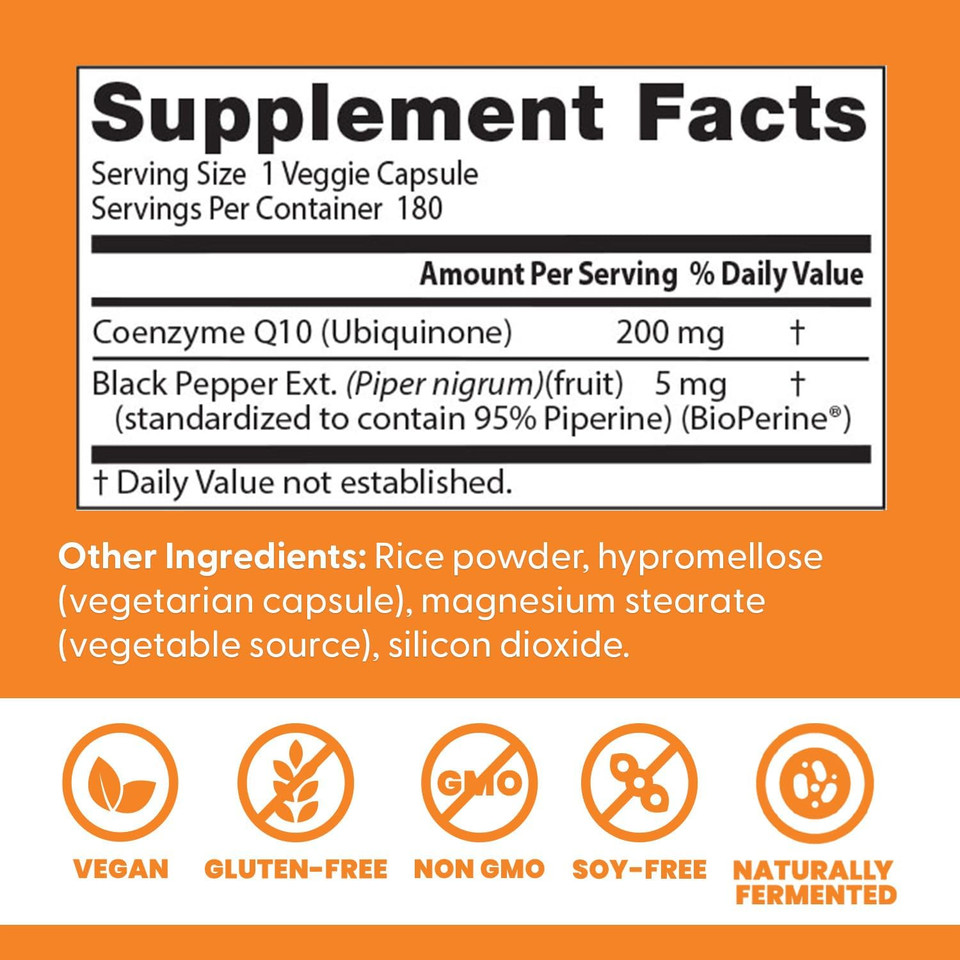 Doctor'S Best High Absorption Coq10, Heart & Energy Support, Usp Verified, Naturally Fermented Coq10, Non-Gmo Gluten Free, Soy Free, Vegan 180 Veggie Caps