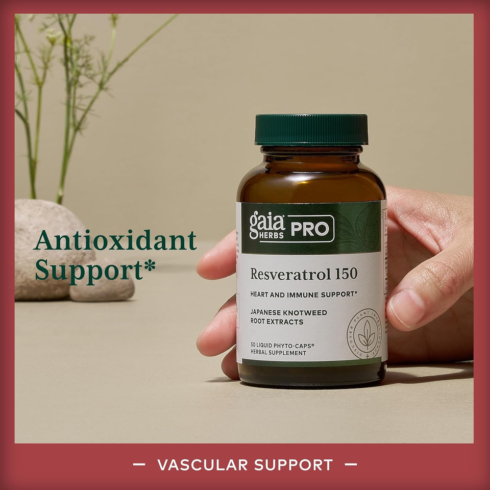 Gaia Herbs Pro Resveratrol 150 - Offers Heart Health & Immune Support - Contains Japanese Knotweed - Vegan, Soy-Free & Gluten-Free - 50 Liquid Phyto-Caps (25 Servings)