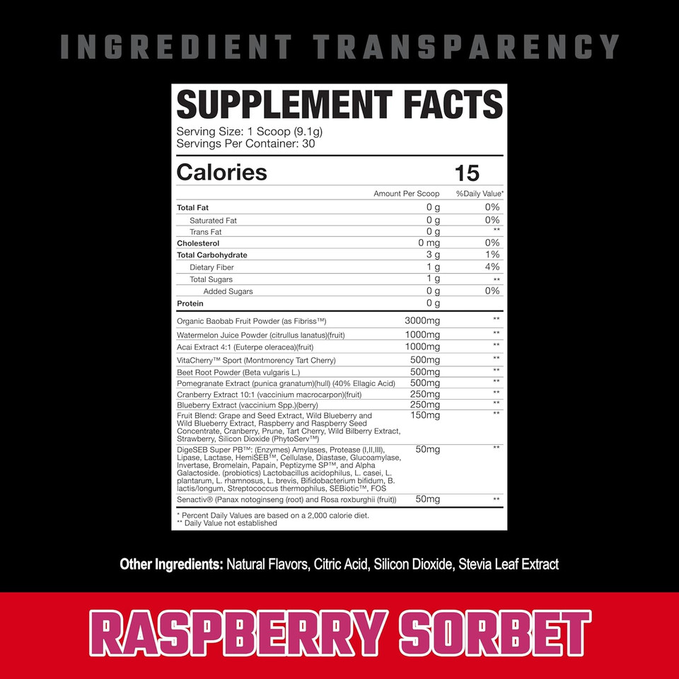Axe & Sledge Reds+ Superfood Powder, Antioxidants, Digestive Enzymes, Probiotics, Prebiotics, 30 Servings (Raspberry Sorbet)