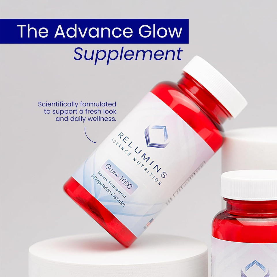 Relumins Advance Nutrition Gluta 1000 - Reduced L-Glutathione, Alpha Lipoic Acid & Rose Hips - Antioxidant Support For Skin & Overall Wellness - 30 Veg Capsules X 5 Bottles (75-Day Supply)