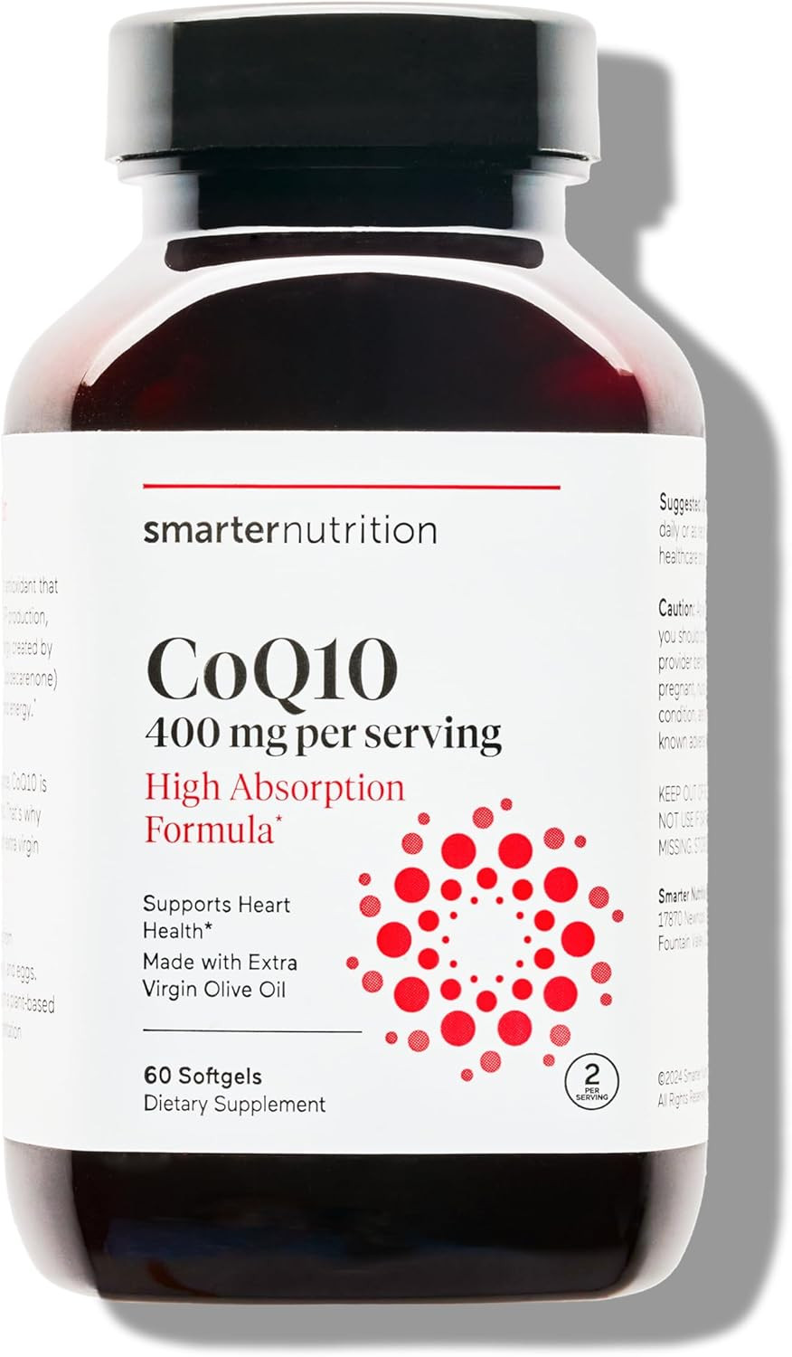 Smarternutrition Coq10 400 Mg High Absorption - Naturally Fermented Ubiquinone W/Organic Cold-Pressed Olive Oil - For Heart Health, Cellular Energy - Non-Gmo, Gluten Free - 360 Count[180-Day Supply]