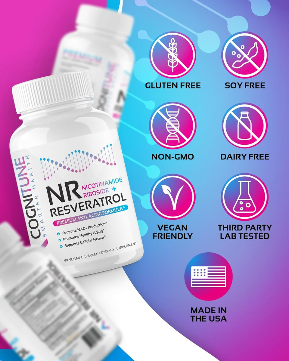 Nr + Resveratrol Supplement - Increase Nad, Dna & Cellular Health, Longevity, Vitality. 5-In-1 Anti Aging Formula W/ Nicotinamide Riboside, Trans Resveratrol, Vitamin C, Grape Seed, Pine Bark