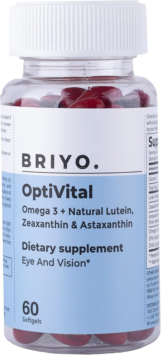 Briyo Optivital For Eye Health - Lutein And Zeaxanthin From Marigold Flower Extract, Astaxanthin (Microalgae), And Omega 3 - Eye Supplement, 60 Count