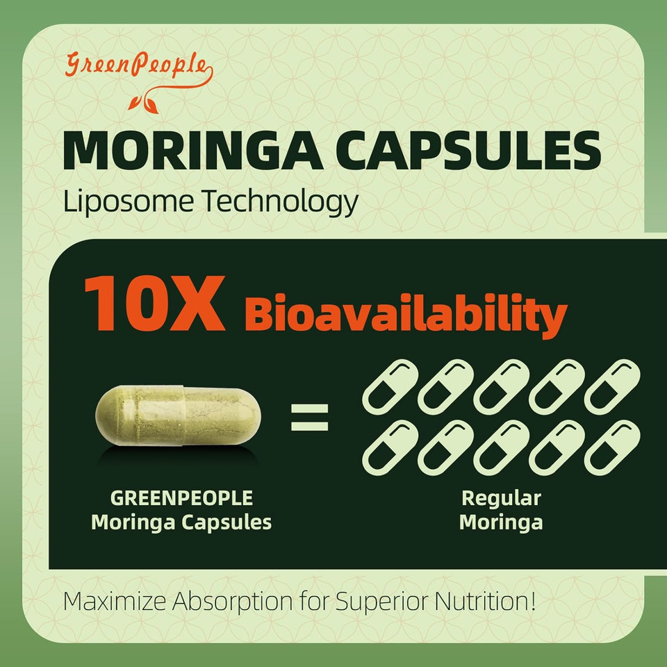 Moringa Pure Capsules, Rich Moringa Powder, A Natural Green Antioxidant Superfood - Supports Energy, Skin Health, Gut Health, With Essential Vitamins & Amino Acids 90Pcs*2