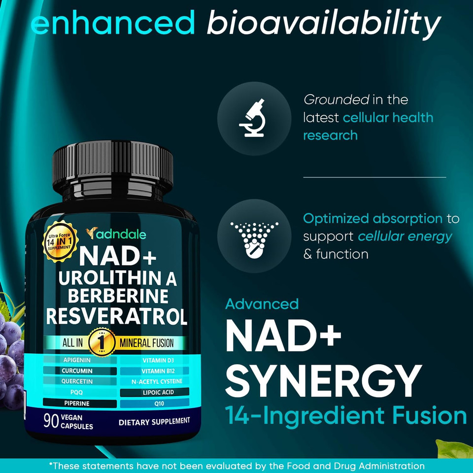 Nad Supplement. Longevity Formula With Liposomal Nad+, Trans Resveratrol, Quercetin, Berberine, Betaine Anhydrous, Grape Seed, Fisetin. Nad Resveratrol Supplement With Berberine 90 Capsules