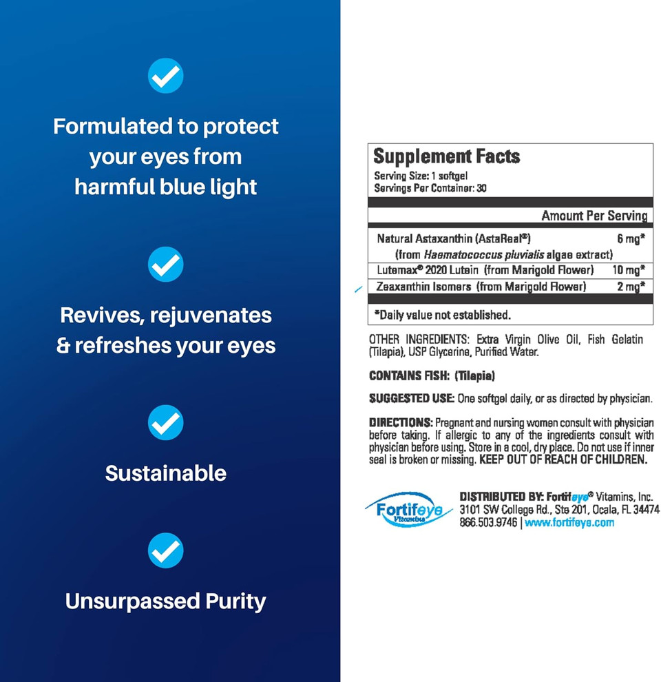 Fortifeye Focus Eye Care Supplement | Triple Carotenoid Including Astaxanthin, Lutein, And Zeaxanthin | 90 Softgel Capsules