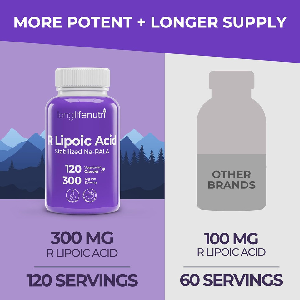 Stabilized R-Alpha Lipoic Acid 300Mg  High Potency Na-Rala Supplement For Cellular Energy & Metabollic Function, 120 Vegetarian Capsules, 4-Month Supply, Gmp Certified, Made In Usa